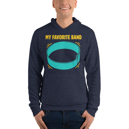 My Favorite Band funny physical therapy hoodie — Heather Navy, on model