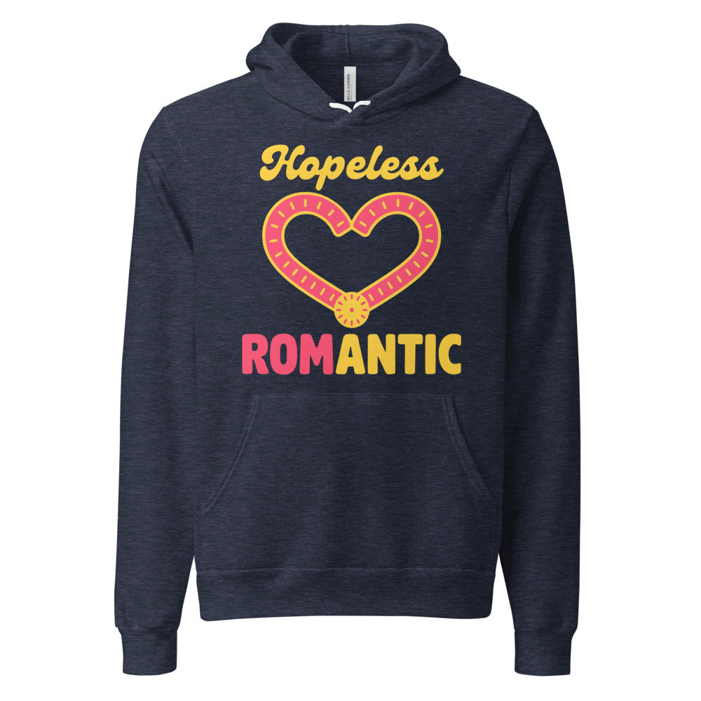 Hopeless ROMantic funny physical therapy hoodie — Heather Navy, front