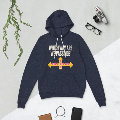 Which Way Are We Passing funny mahjong hoodie — Heather Navy, flat lay