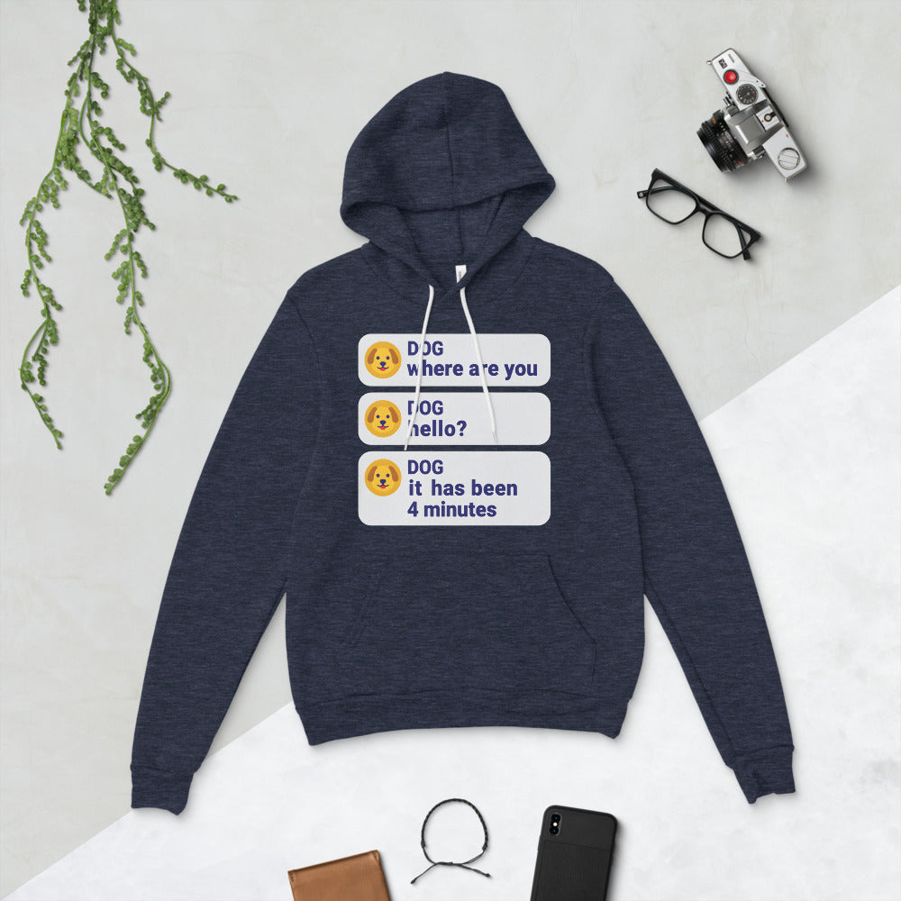 It Has Been 4 Minutes funny dog dad hoodie — Heather Navy, flat lay