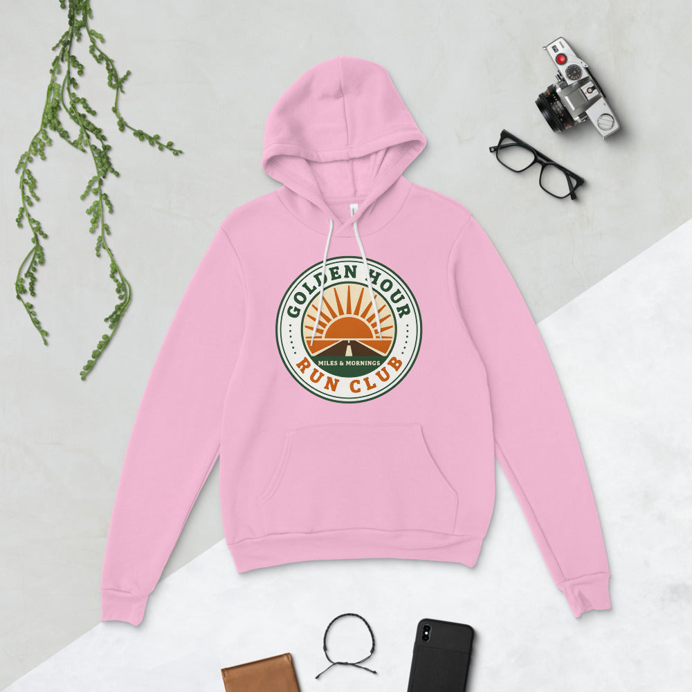 Golden Hour Run Club retro running hoodie — Lilac, flat lay