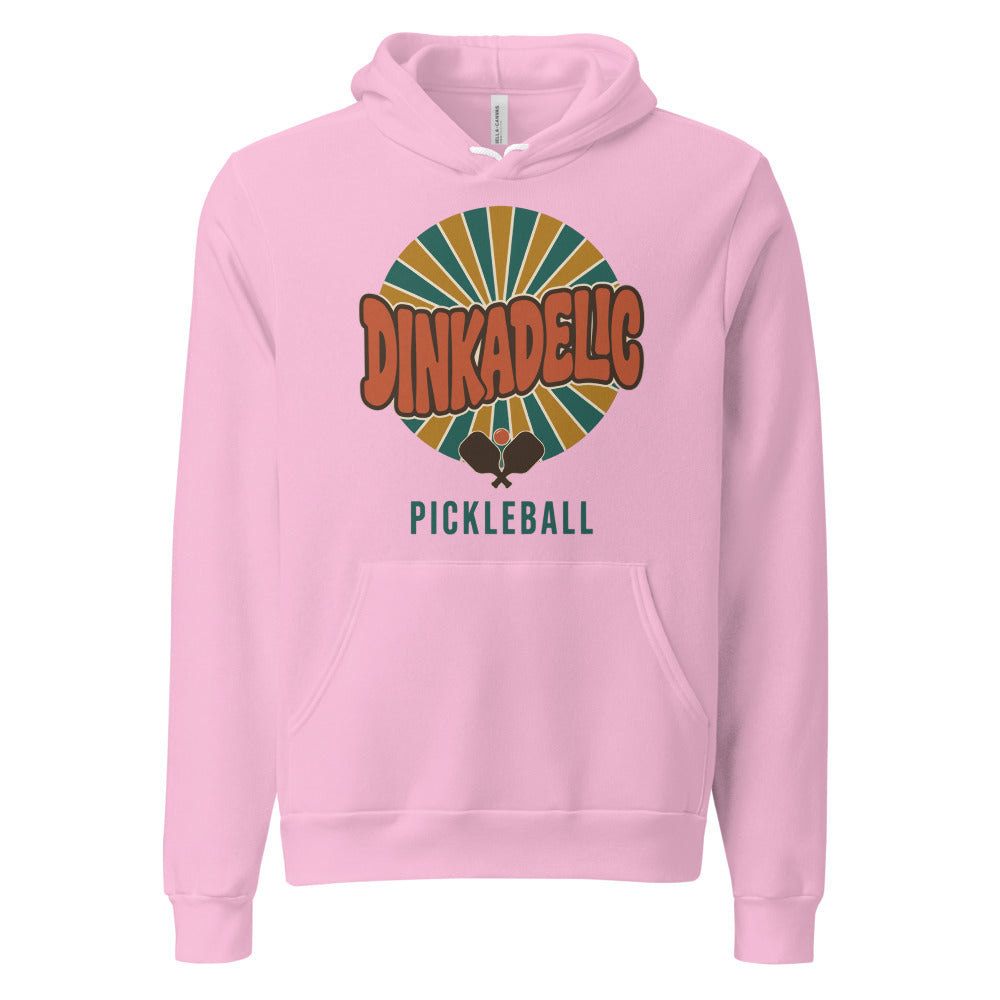 Dinkadelic retro 70s pickleball hoodie — Lilac, front