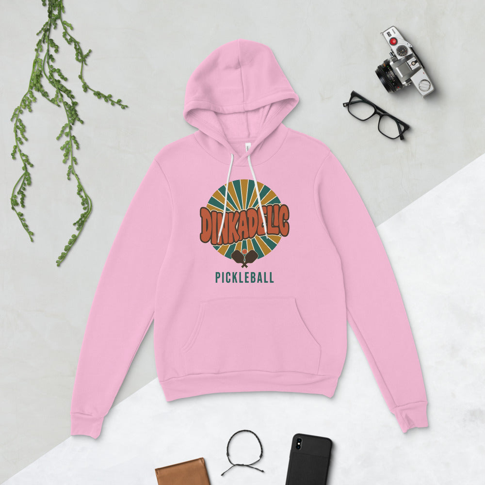 Dinkadelic retro 70s pickleball hoodie — Lilac, flat lay
