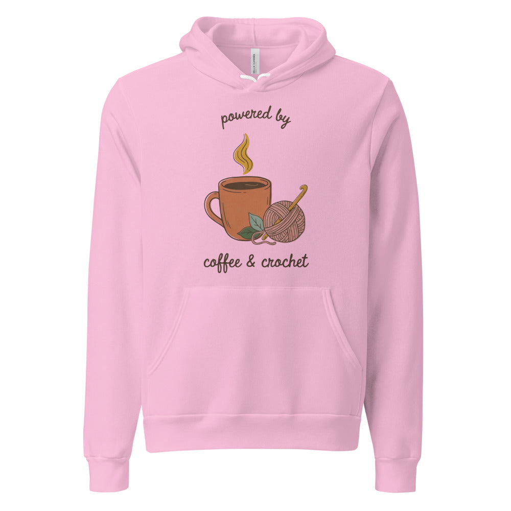 Powered by Coffee and Crochet cottagecore crochet hoodie — Lilac, front