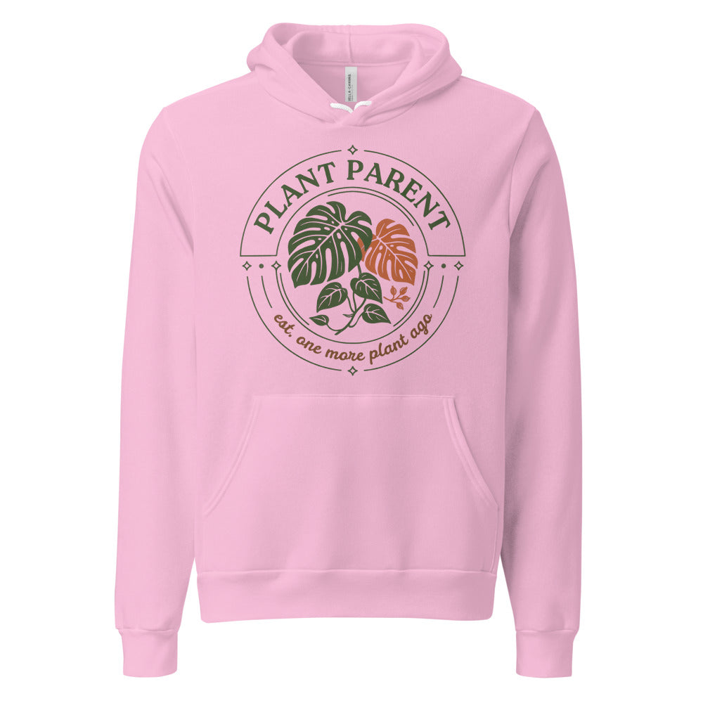 Plant Parent retro botanical badge hoodie — Lilac, front