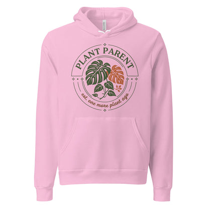 Plant Parent retro botanical badge hoodie — Lilac, front