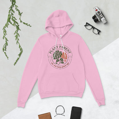 Plant Parent retro botanical badge hoodie — Lilac, flat lay