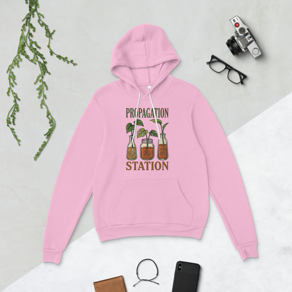 Propagation Station retro botanical plant lover hoodie — Lilac, flat lay