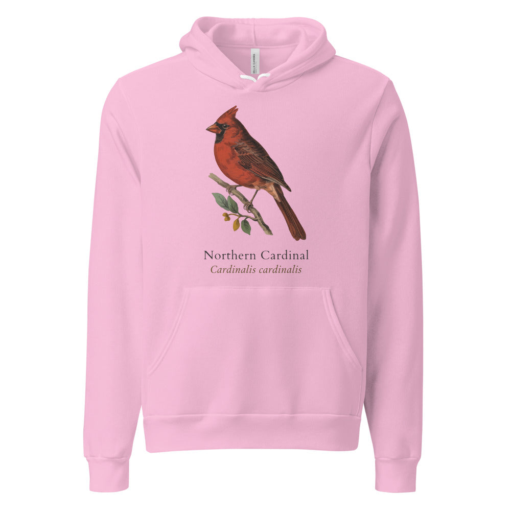Northern Cardinal vintage field-guide hoodie — Lilac, front