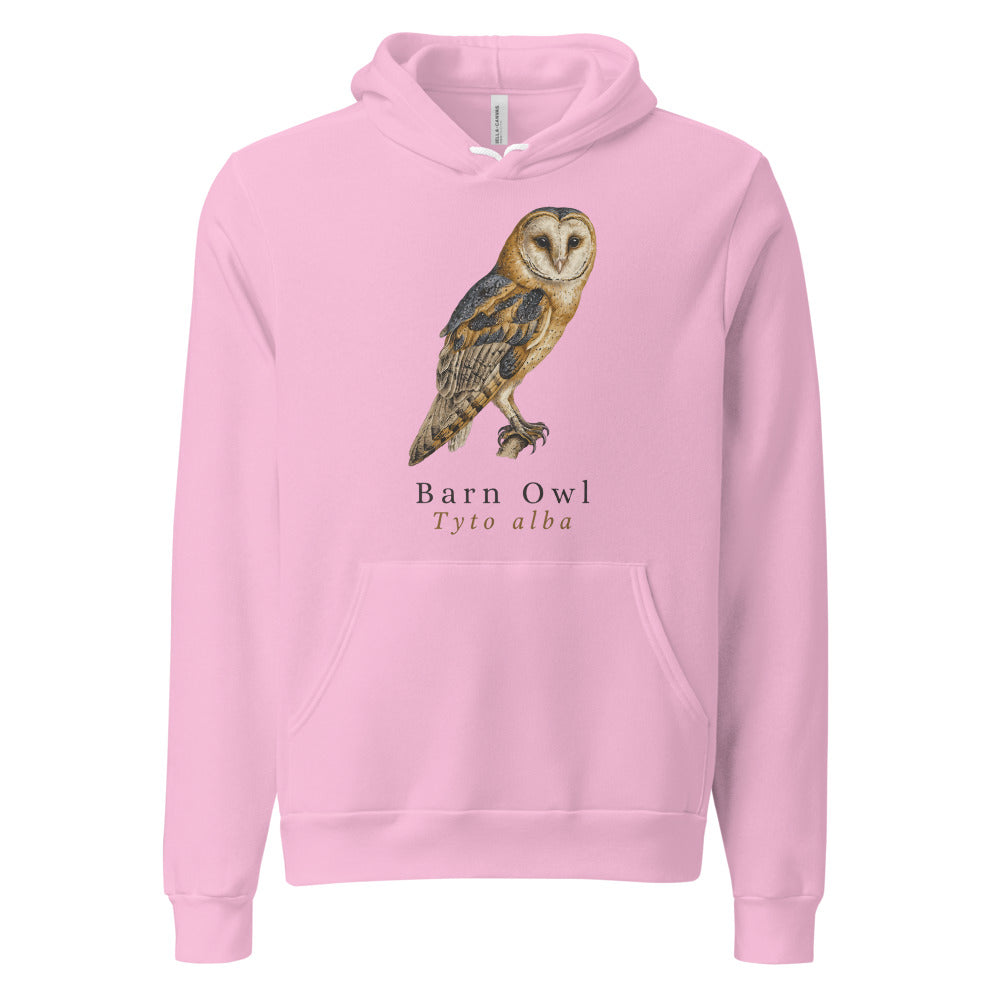 Barn Owl vintage field-guide hoodie — Lilac, front