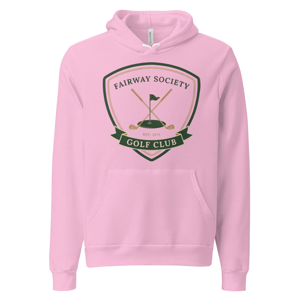 Fairway Society vintage golf club crest hoodie — Lilac, front