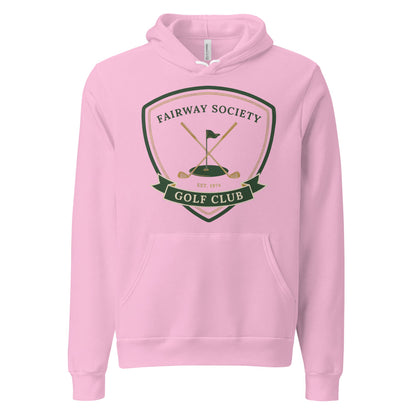 Fairway Society vintage golf club crest hoodie — Lilac, front