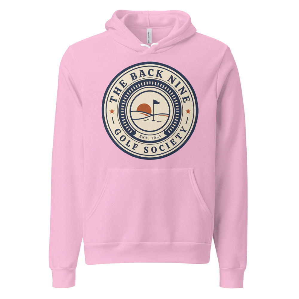 The Back Nine vintage golf roundel hoodie — Lilac, front