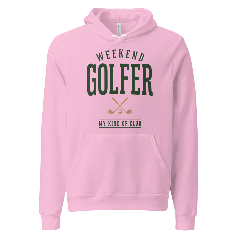 Weekend Golfer vintage golf wordmark hoodie — Lilac, front