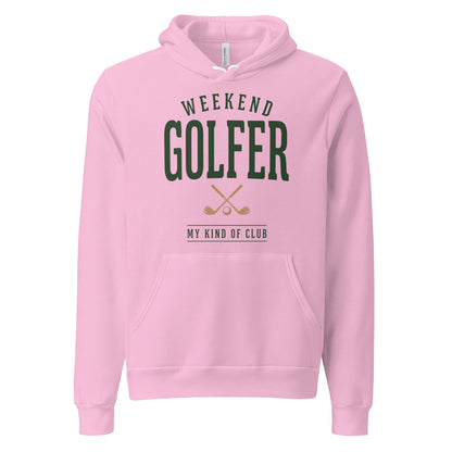 Weekend Golfer vintage golf wordmark hoodie — Lilac, front