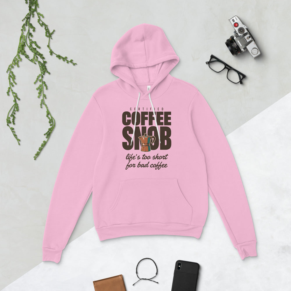 Certified Coffee Snob coffee hoodie — Lilac, flat lay