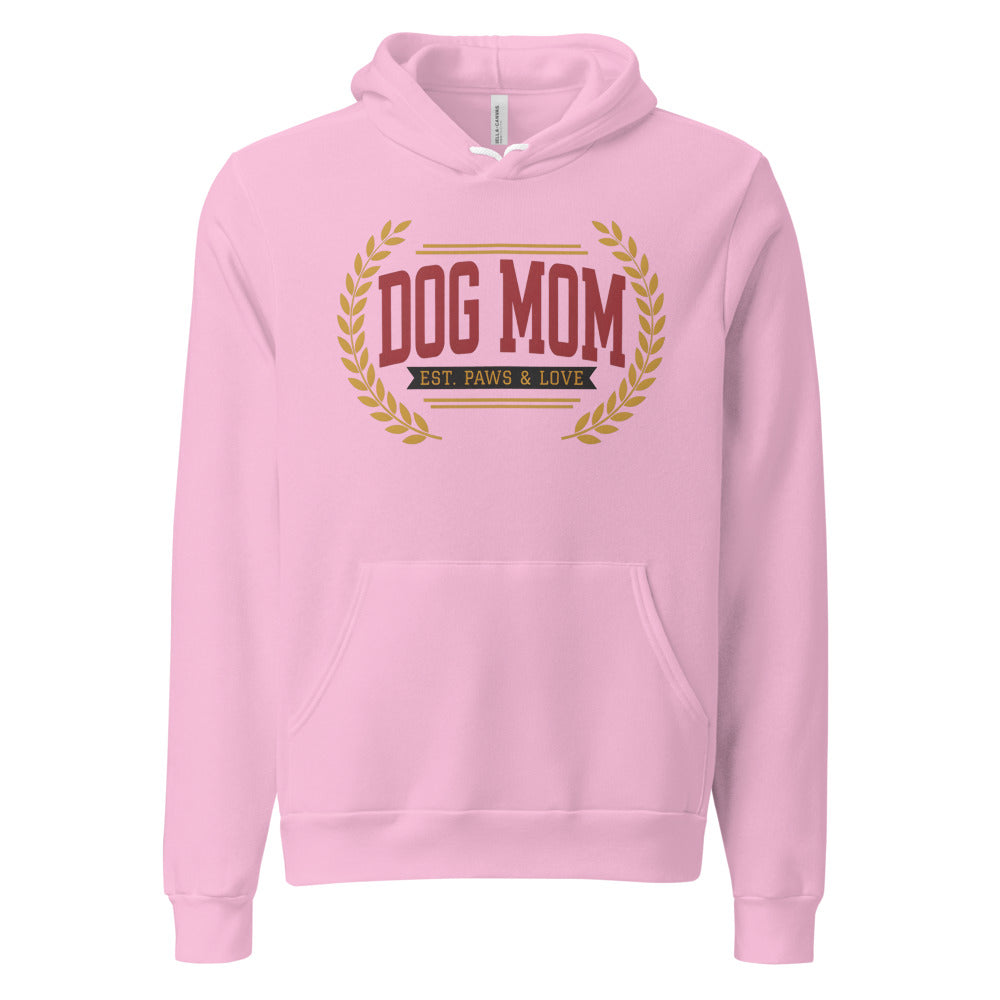 Dog Mom vintage varsity wordmark hoodie — Lilac, front