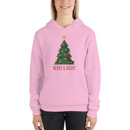 Atomic mid-century retro Christmas tree hoodie — Lilac, on model