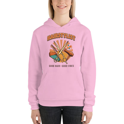 Retro Salon Hairstylist good hair good vibes hoodie — Lilac, on model