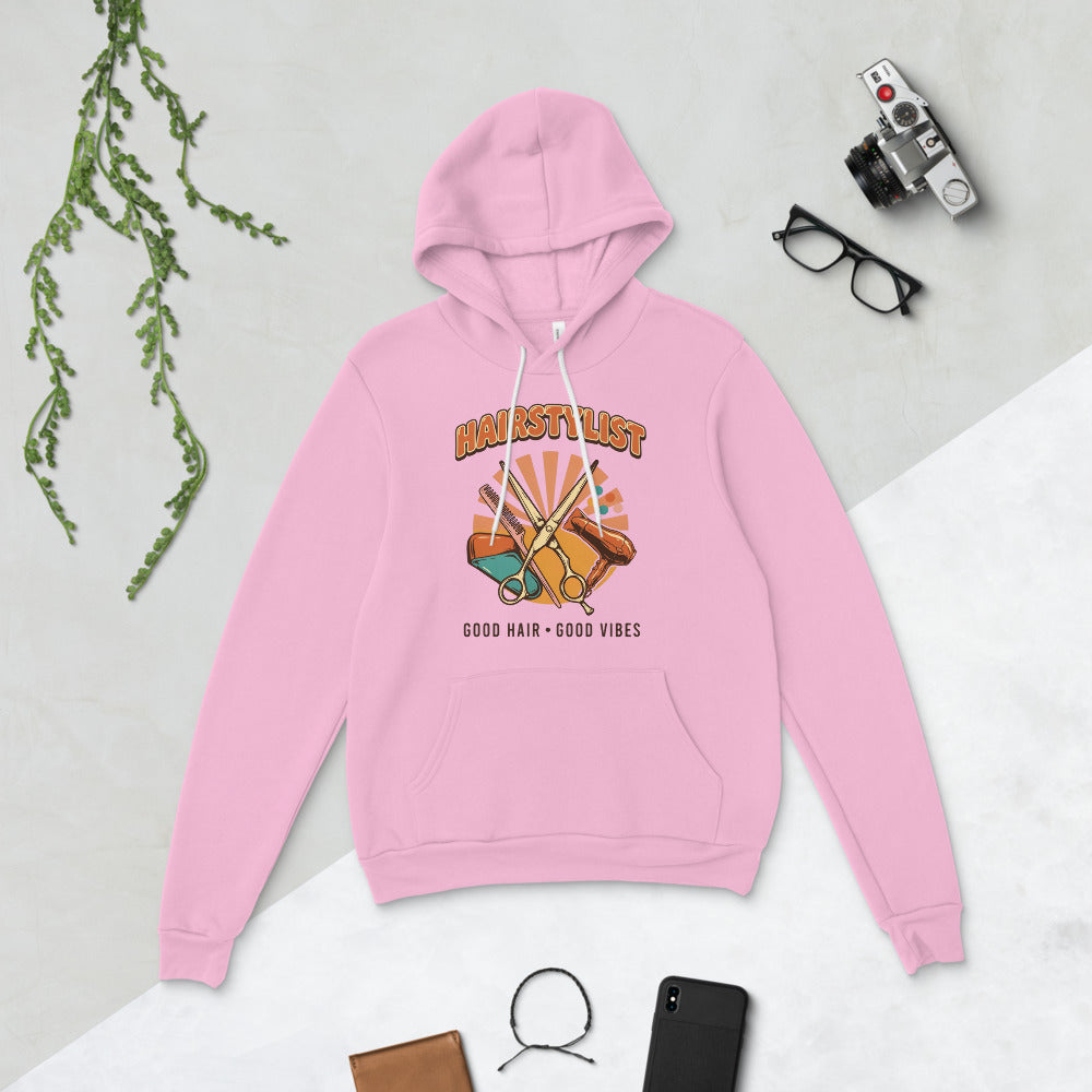 Retro Salon Hairstylist good hair good vibes hoodie — Lilac, flat lay