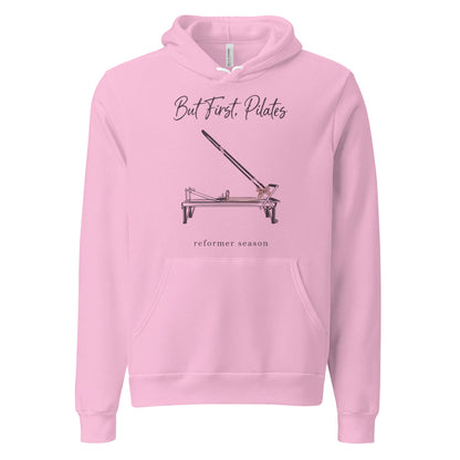 But First Pilates reformer line-art hoodie — Lilac, front