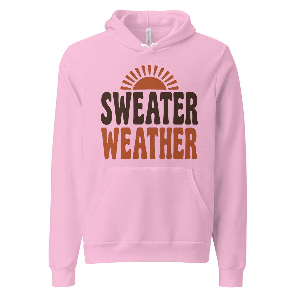 Sweater Weather retro 70s fall hoodie — Lilac, front