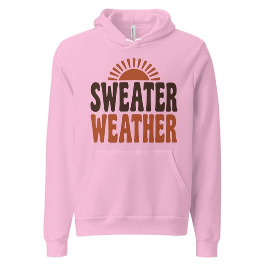 Sweater Weather retro 70s fall hoodie — Lilac, front