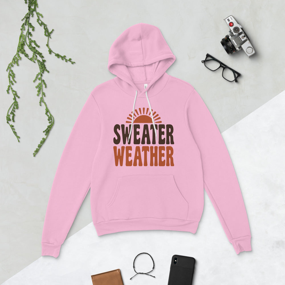 Sweater Weather retro 70s fall hoodie — Lilac, flat lay