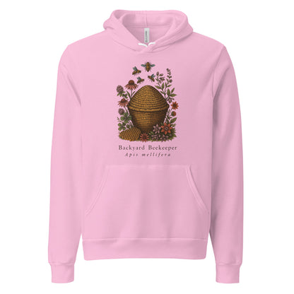 Backyard Beekeeper field-guide bee hoodie — Lilac, front