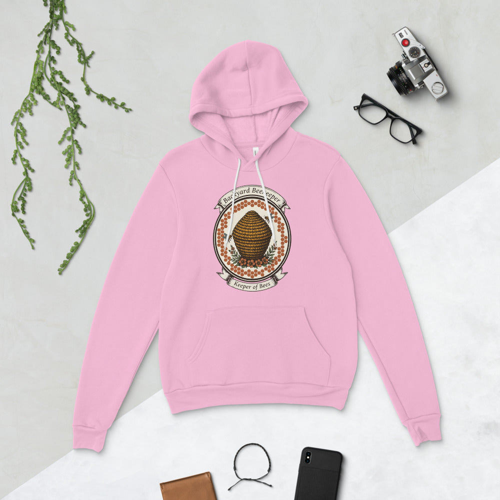 Backyard Beekeeper Keeper of Bees vintage apiary crest hoodie — Lilac, flat lay