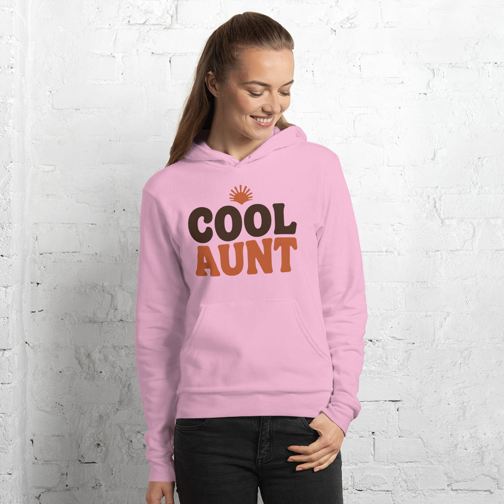 Cool Aunt retro groovy aunt hoodie — Lilac, on model