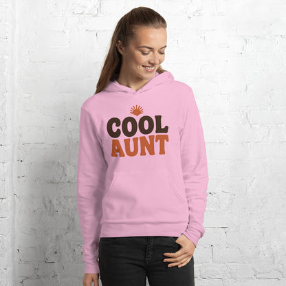 Cool Aunt retro groovy aunt hoodie — Lilac, on model