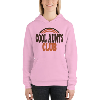 Cool Aunts Club retro groovy aunt hoodie — Lilac, on model