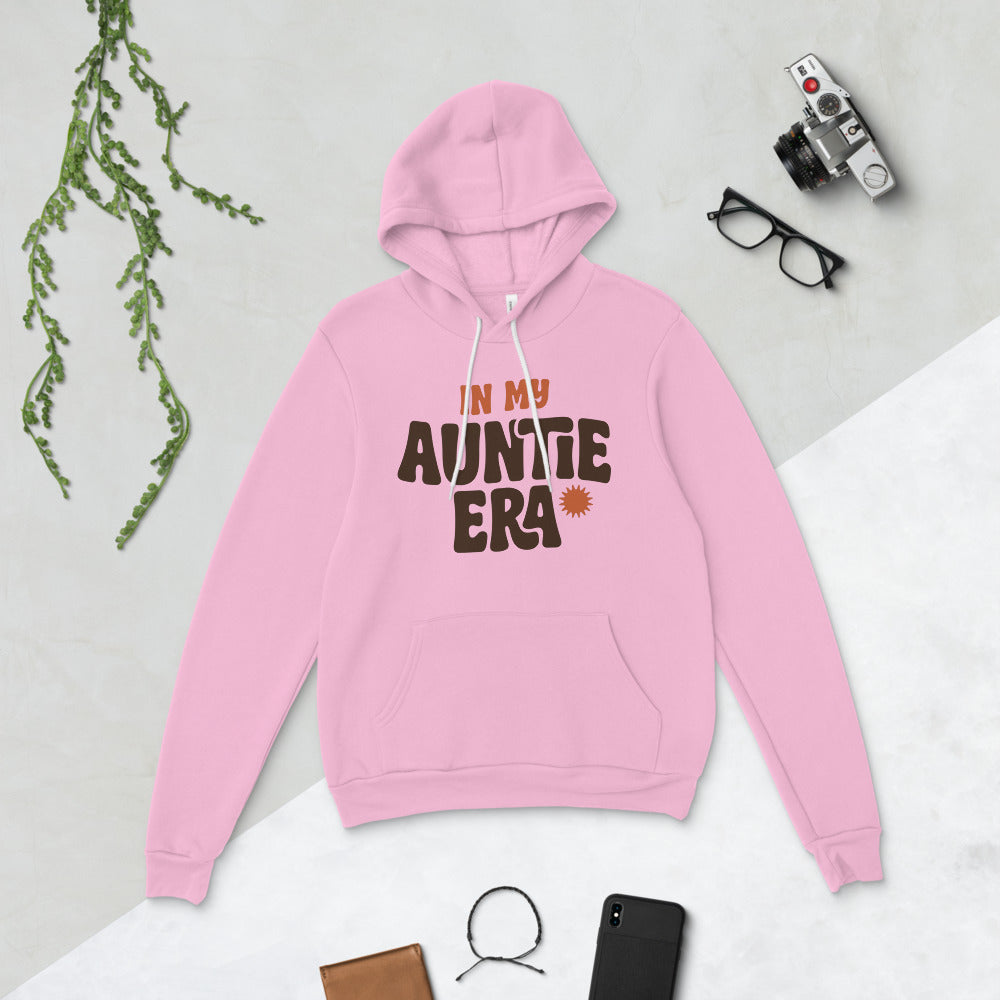In My Auntie Era retro groovy aunt hoodie — Lilac, flat lay