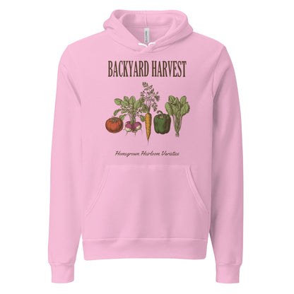 Backyard Harvest heirloom vegetable gardening hoodie — Lilac, front