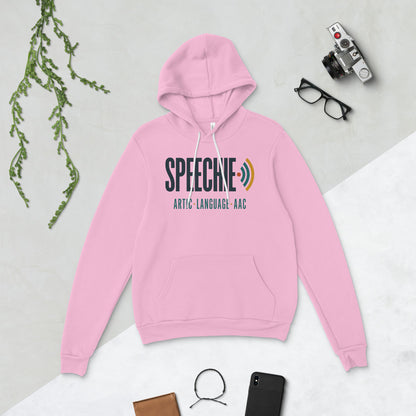Speechie Wordmark speech therapy hoodie — Lilac, flat lay