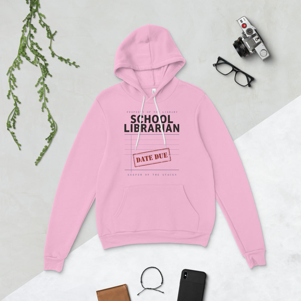 Property of the School Library card catalog school librarian hoodie — Lilac, flat lay