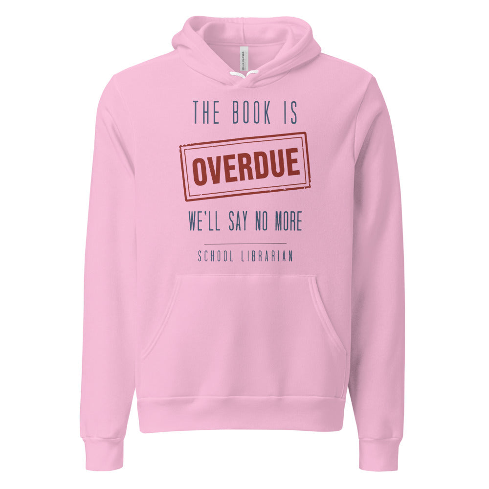 The Book Is Overdue funny school librarian hoodie — Lilac, front