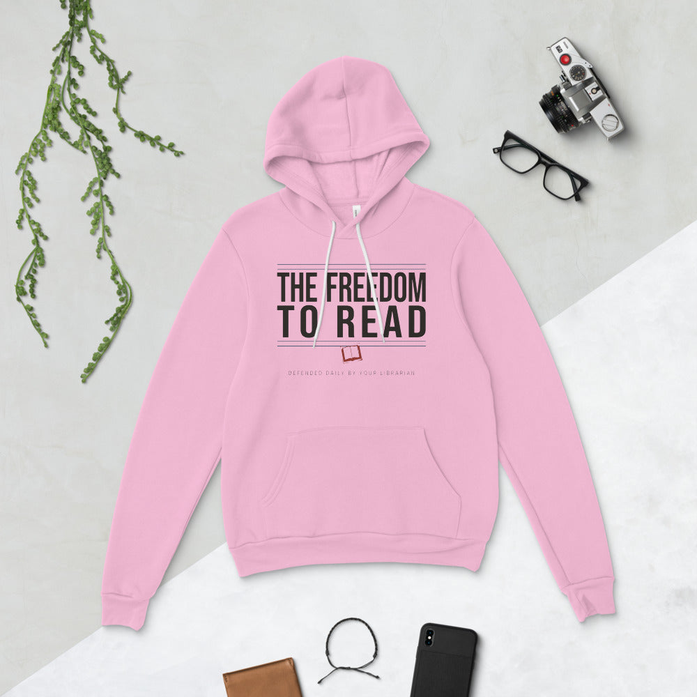 The Freedom to Read school librarian hoodie — Lilac, flat lay