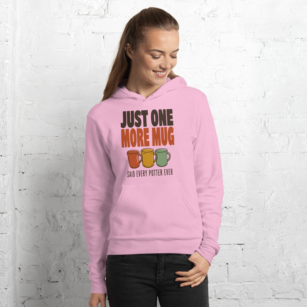 Just One More Mug funny pottery hoodie — Lilac, on model