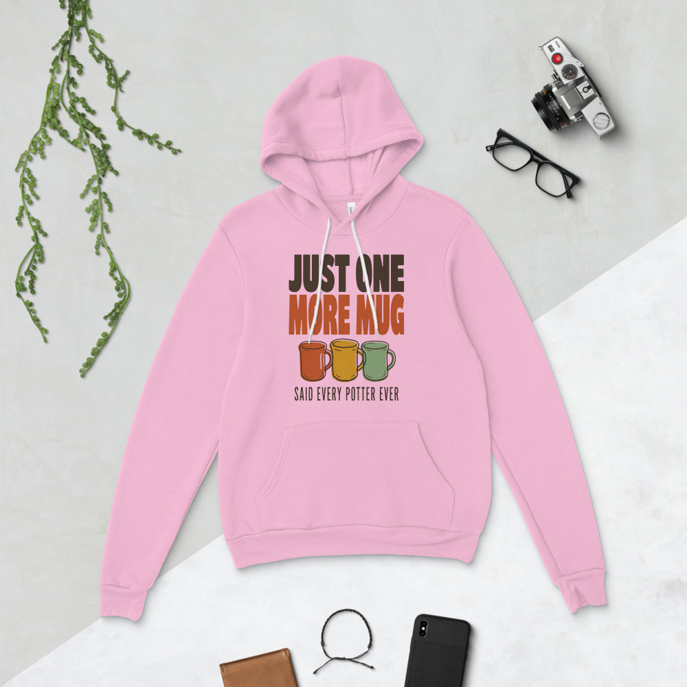 Just One More Mug funny pottery hoodie — Lilac, flat lay