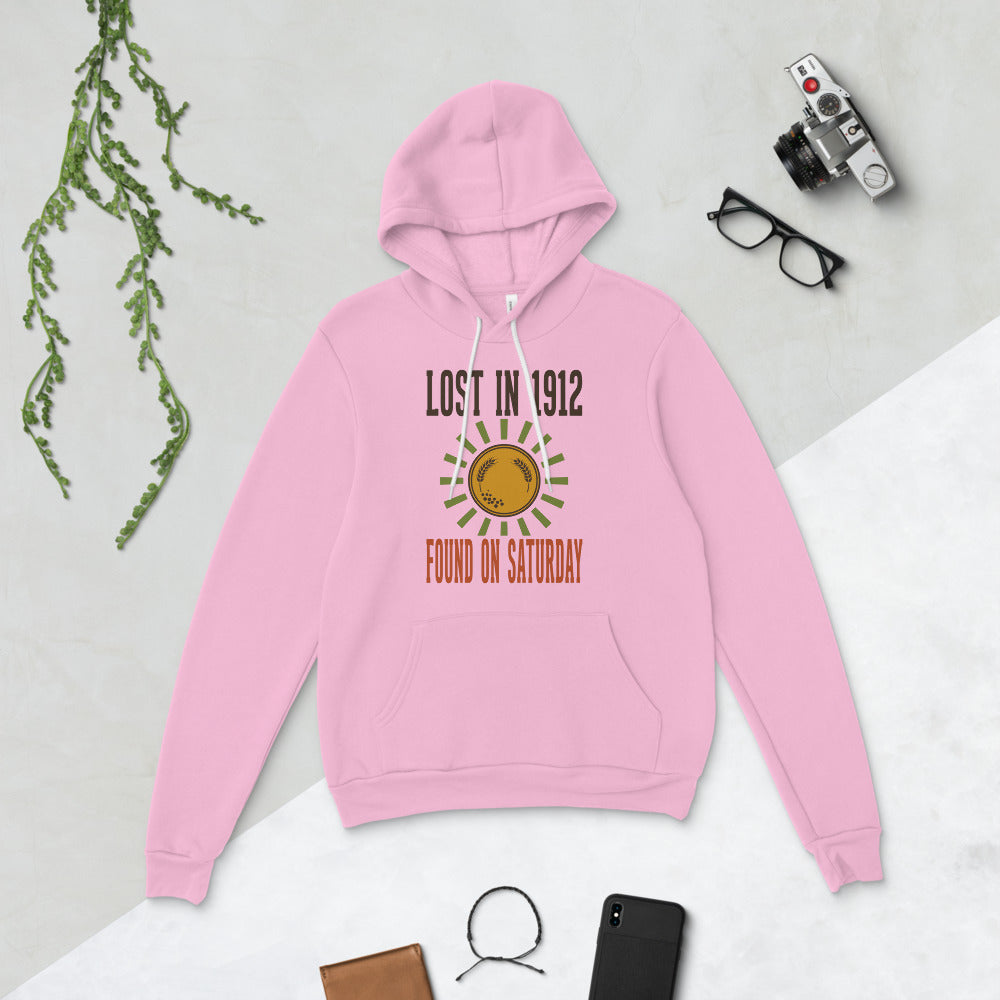 Lost in 1912 Found on Saturday retro metal detecting hoodie — Lilac, flat lay