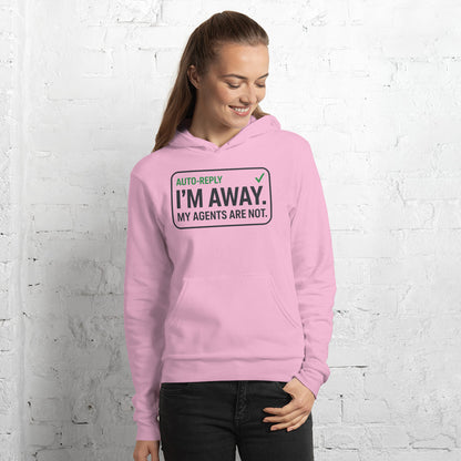 Auto-Reply agentic AI engineer hoodie — Lilac, on model