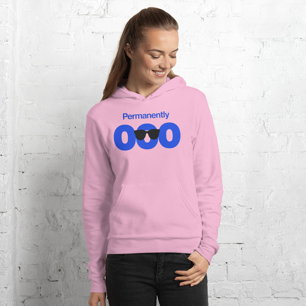 Permanently OOO out of office unisex hoodie — Lilac, on model