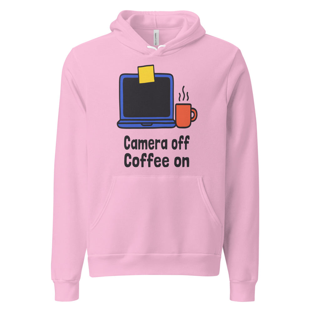 Camera Off Coffee On funny work from home unisex hoodie — Lilac, front