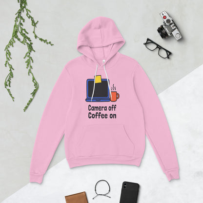Camera Off Coffee On funny work from home unisex hoodie — Lilac, flat lay