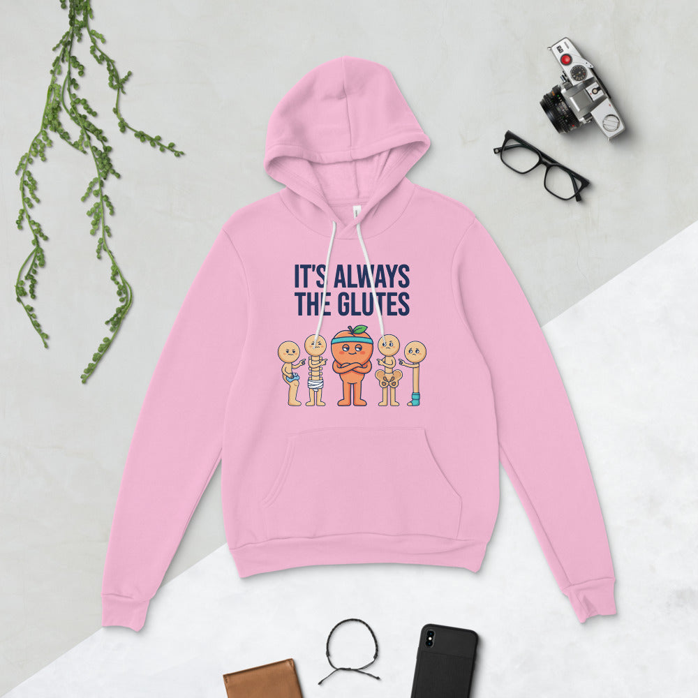 Always The Glutes funny physical therapy hoodie — Lilac, flat lay