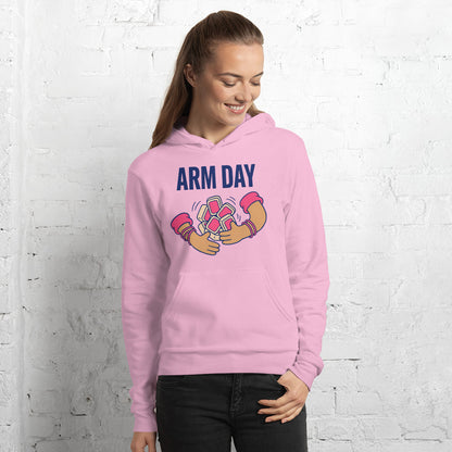Arm Day funny mahjong hoodie — Lilac, on model