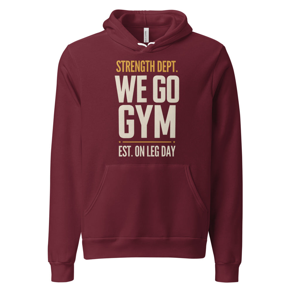 We Go Gym vintage athletic hoodie — Maroon, front
