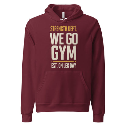 We Go Gym vintage athletic hoodie — Maroon, front